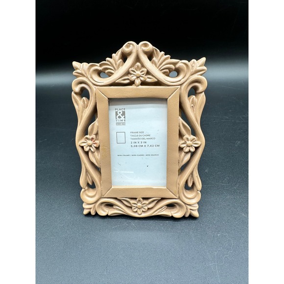 Mini Floral Scrollwork Gold Picture Frame Vintage Style Place & Time Everyday - Picture 1 of 5